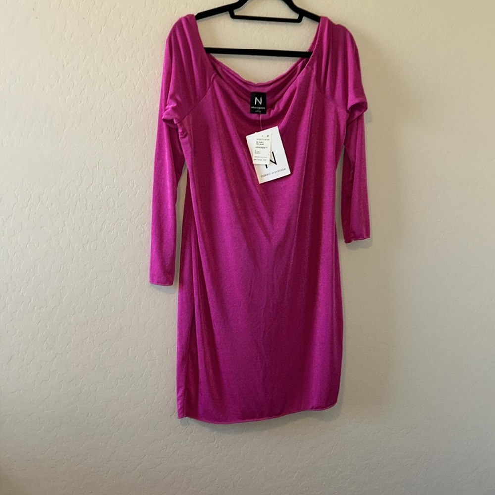 N BY NAKED WARDROBE Off The Shoulder Long Sleeve Minidress pink Orchard 2X - Picture 2 of 5